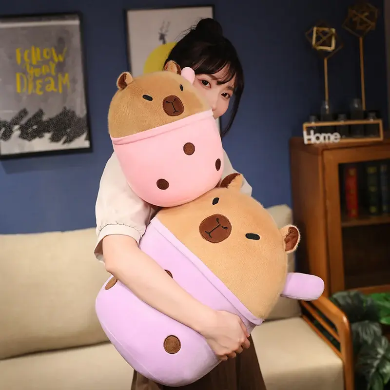 Capybara Plush Toy Simulation Capibara  Milk Tea Fluffy Doll Stuffed Animals Bubble  Funny Gift For Christmas