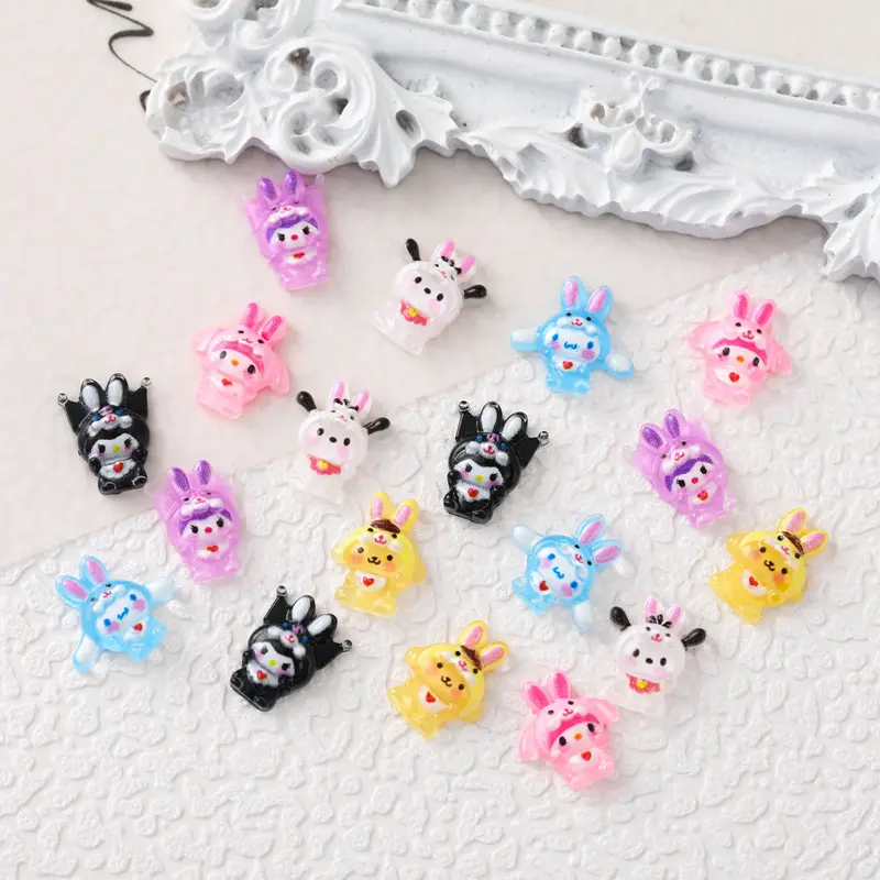 50 Pcs New 3D Mini Cartoon Puppy Little Rabbit lovely Resin Flat Back Scrapbook DIY Nail decoration component holiday gifts A6