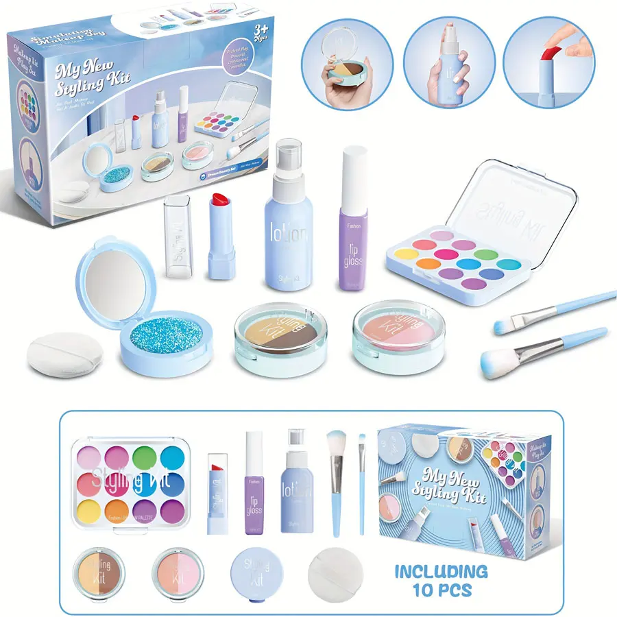 Children's Makeup Toy Set Simulated Beauty Makeup Box Set No Smearing No Liquid 10 Piece Non-toxic Set (Non Real Makeup)