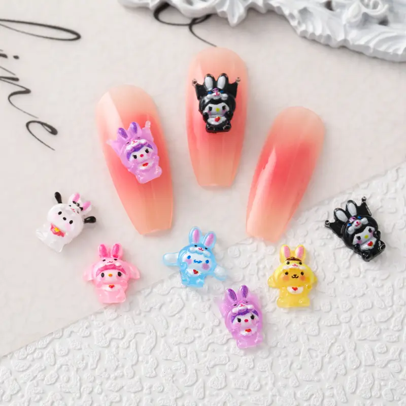 50 Pcs New 3D Mini Cartoon Puppy Little Rabbit lovely Resin Flat Back Scrapbook DIY Nail decoration component holiday gifts A6