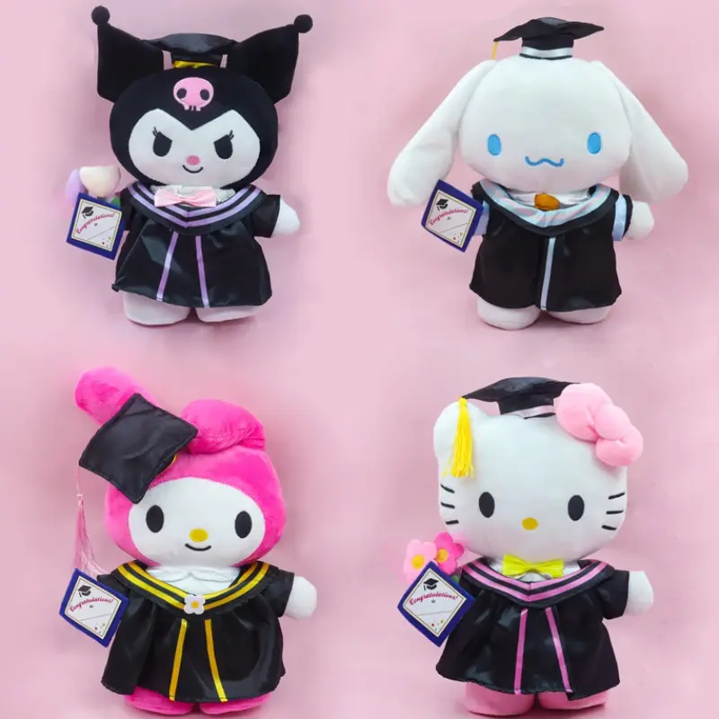 2025 Cute Graduation Push Stitch Plush Toy Stuffed Soft Kawaii Sanrio Hello Kitty Dolls Graduation Gifts for Adult Kids