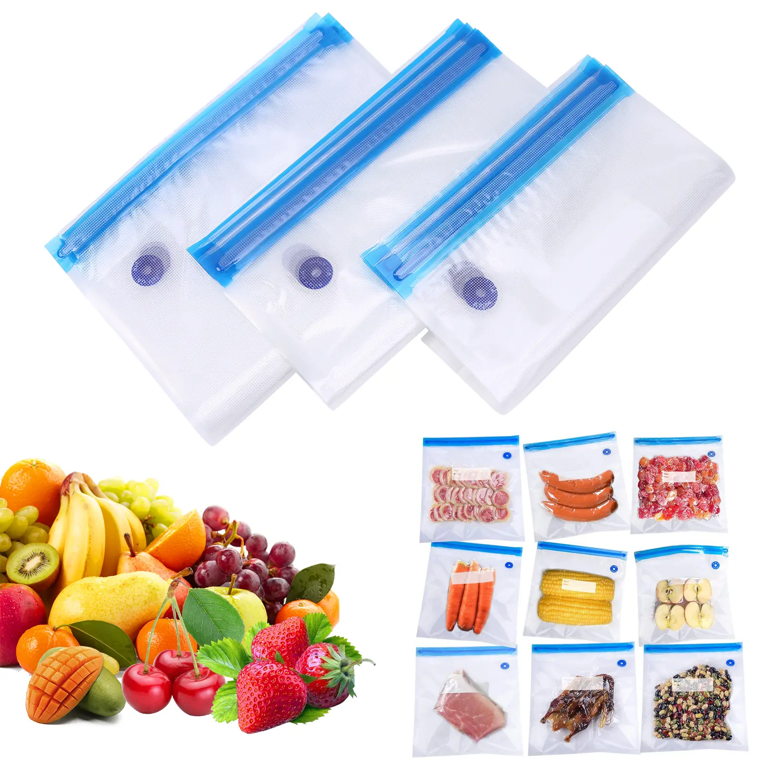 Reusable Vacuum Food Storage Bag Portable Freezer Bags for Sous Vide Cooking Food Organizer Shelf Portable Home Kitchen Tool