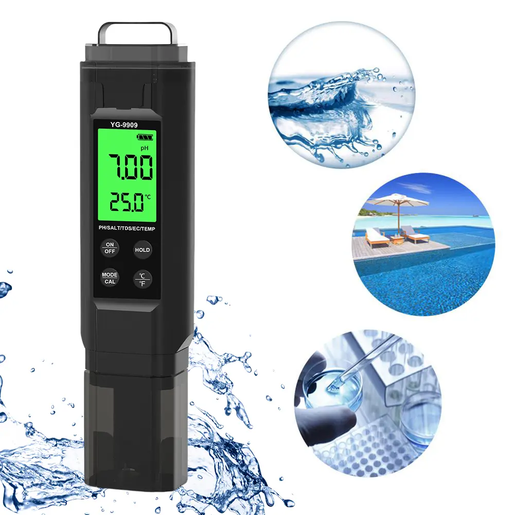 5-in-1 Digital Water Quality Tester Pen TDS/EC/Temperature/Salinity/PH Meter for Drinking Water Hydroponics Aquariums Pools