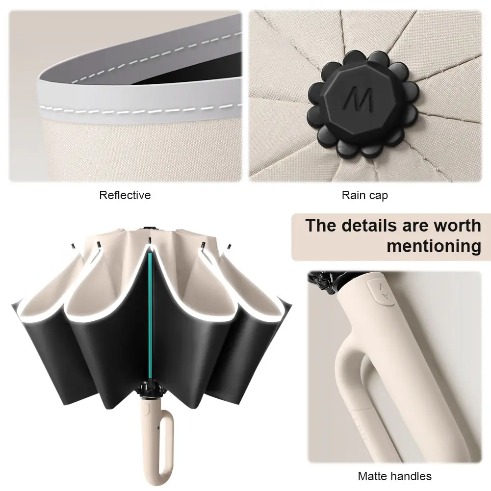 Fully Automatic Travel Umbrella Windproof Reverse Folding Umbrella Hangable Small Portable Umbrella for Sun Or Rain Days