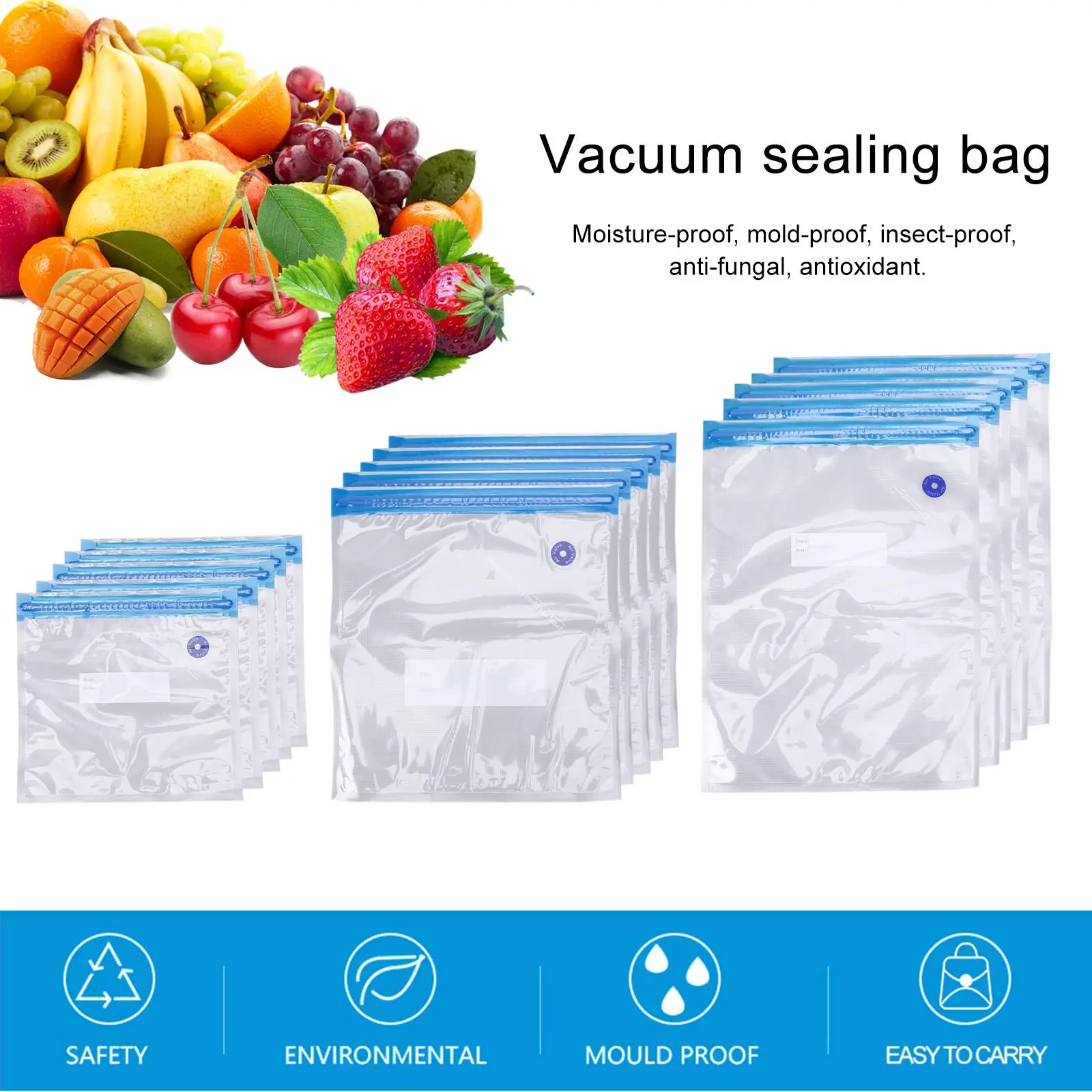 Reusable Vacuum Food Storage Bag Portable Freezer Bags for Sous Vide Cooking Food Organizer Shelf Portable Home Kitchen Tool