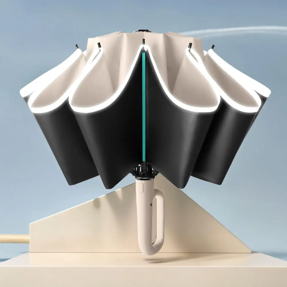 Fully Automatic Travel Umbrella Windproof Reverse Folding Umbrella Hangable Small Portable Umbrella for Sun Or Rain Days