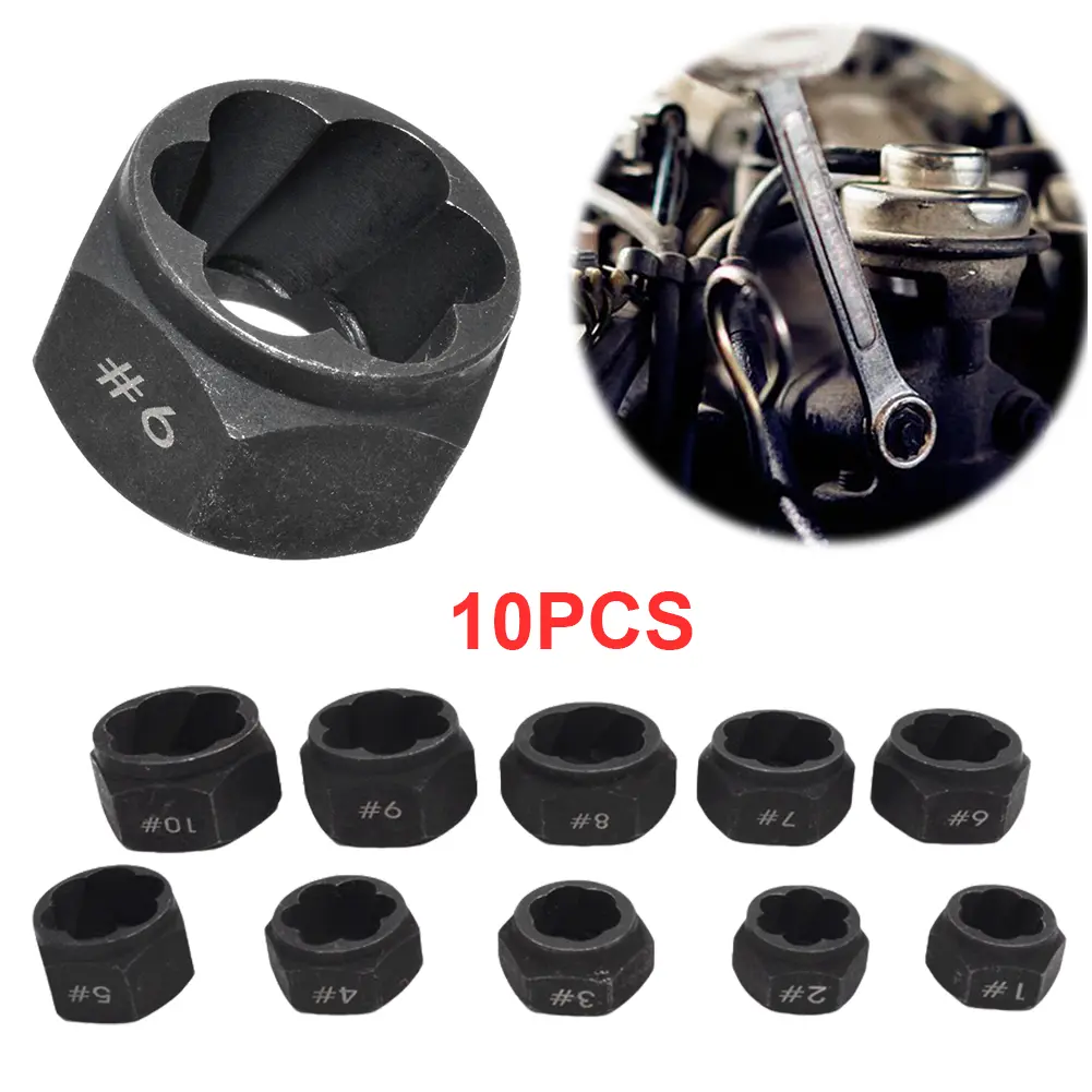 10Pcs Nut Screw Remover Extractor Wear Resist Socket Wrench Extractor Hex Socket Tool for Removing Damaged Rusted Bolts