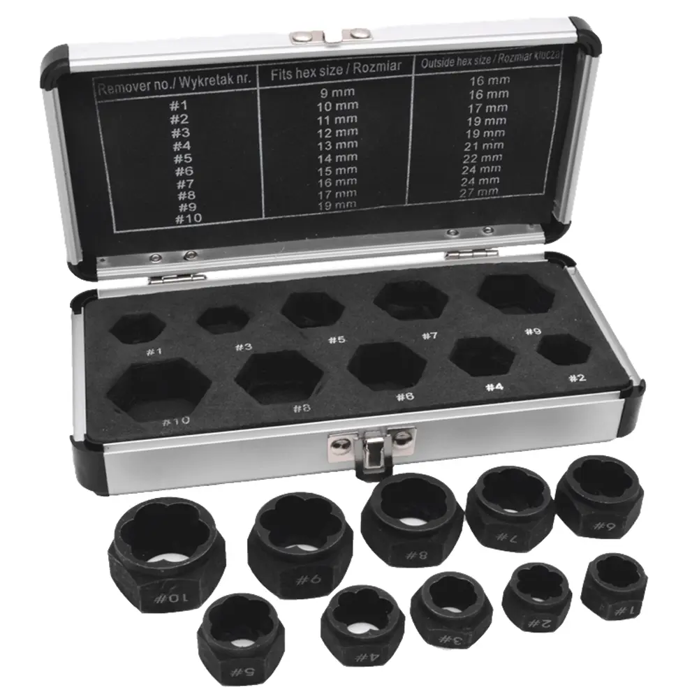 10Pcs Nut Screw Remover Extractor Wear Resist Socket Wrench Extractor Hex Socket Tool for Removing Damaged Rusted Bolts