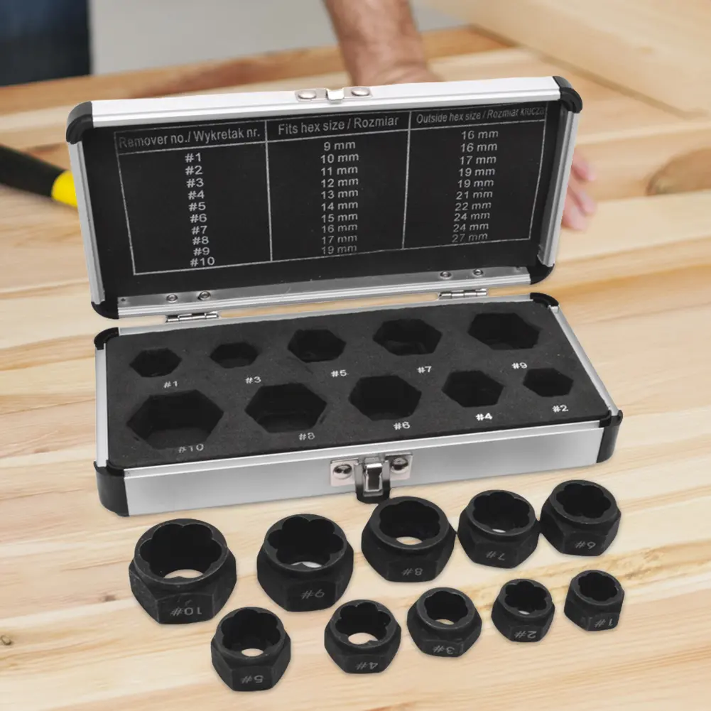 10Pcs Nut Screw Remover Extractor Wear Resist Socket Wrench Extractor Hex Socket Tool for Removing Damaged Rusted Bolts
