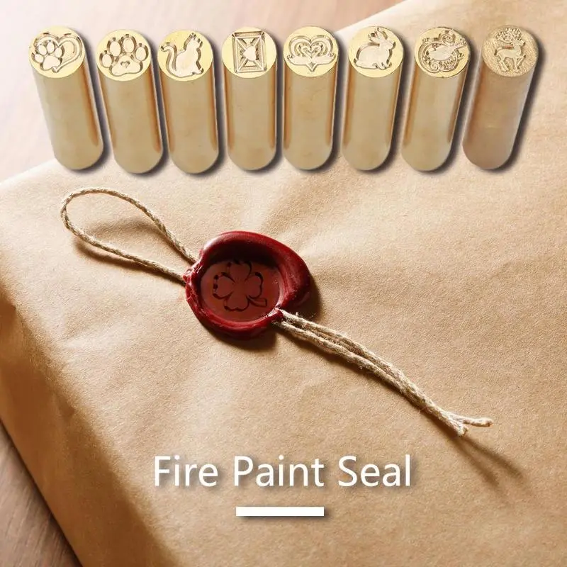 Retro Cylindrical Enamel Wax Seals Plant Patterns Brass Print Head Envelope Seal Stamp DIY Customs Accessories