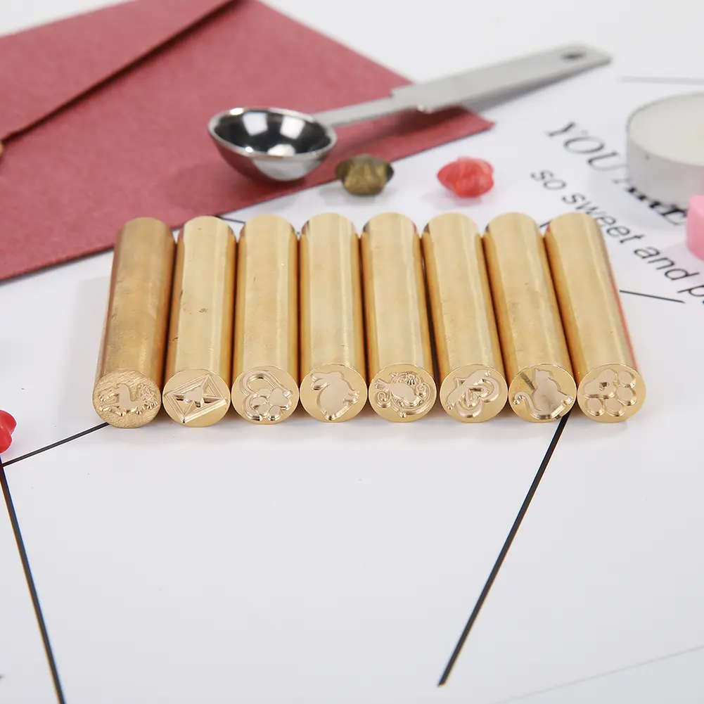 Retro Cylindrical Enamel Wax Seals Plant Patterns Brass Print Head Envelope Seal Stamp DIY Customs Accessories