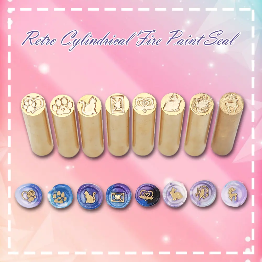 Retro Cylindrical Enamel Wax Seals Plant Patterns Brass Print Head Envelope Seal Stamp DIY Customs Accessories