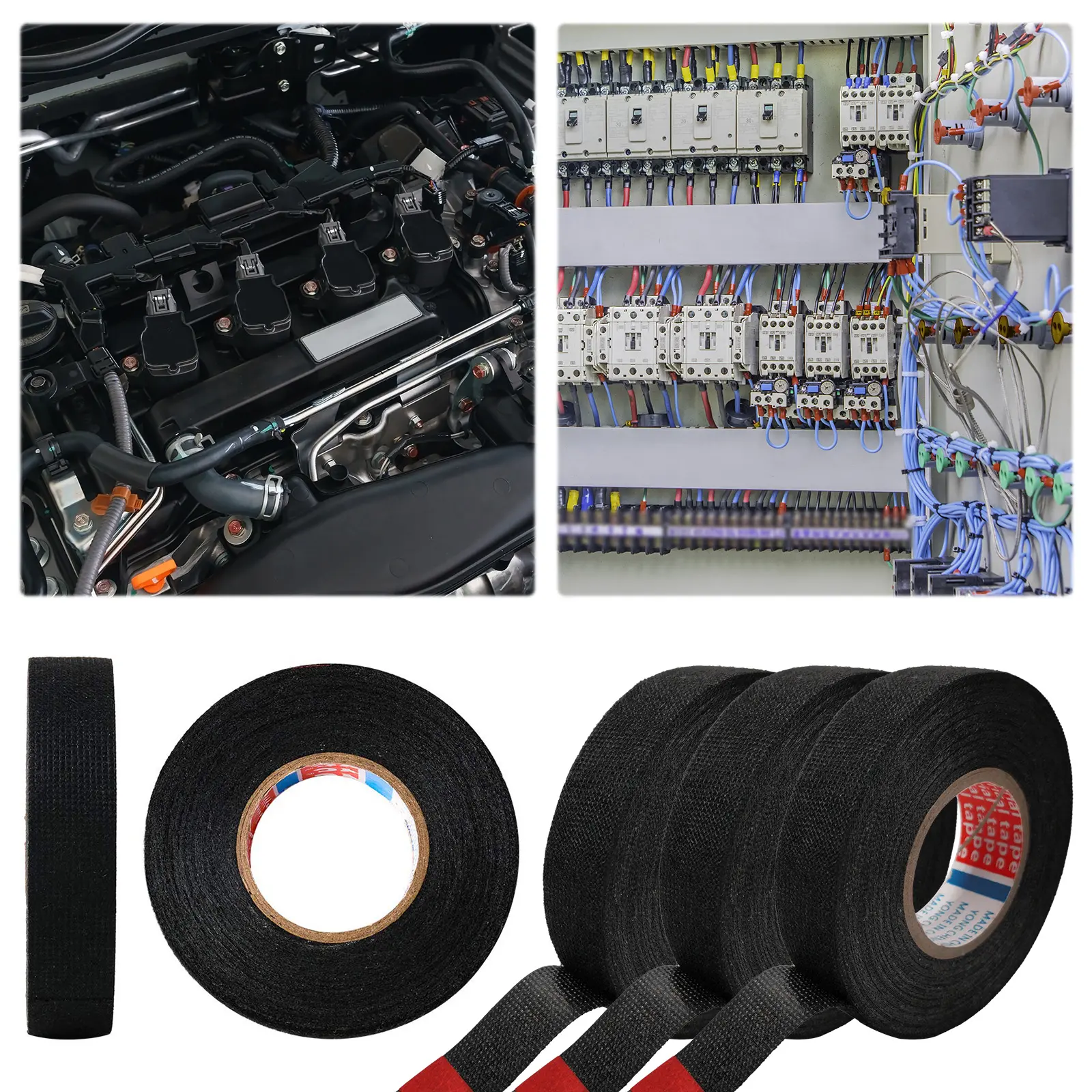 5 Rolls Wire Loom Harness Tape Flame Retardant Wiring Harness Cloth Tape Insulation Electrical Tape for Automotive Engines