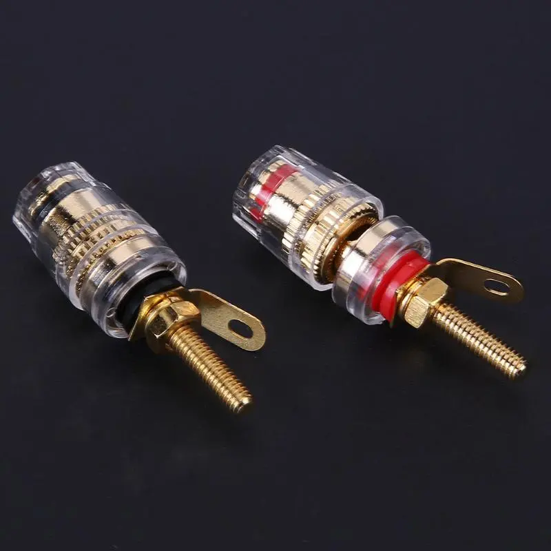 2pcs 4mm Banana Socket Professional Gold Plated Binding Post Nut Banana Plug Jack Connector Clear Speaker Jack Adapter Socket