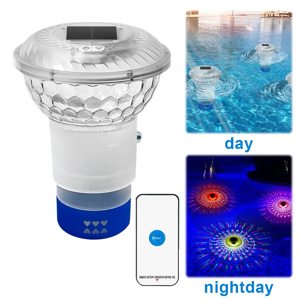 Solar Pool Chlorine Floater with Colorful Lights Floating Pool Chlorine Dispenser Chlorine Tablet Floater for Nighttime Ambiance