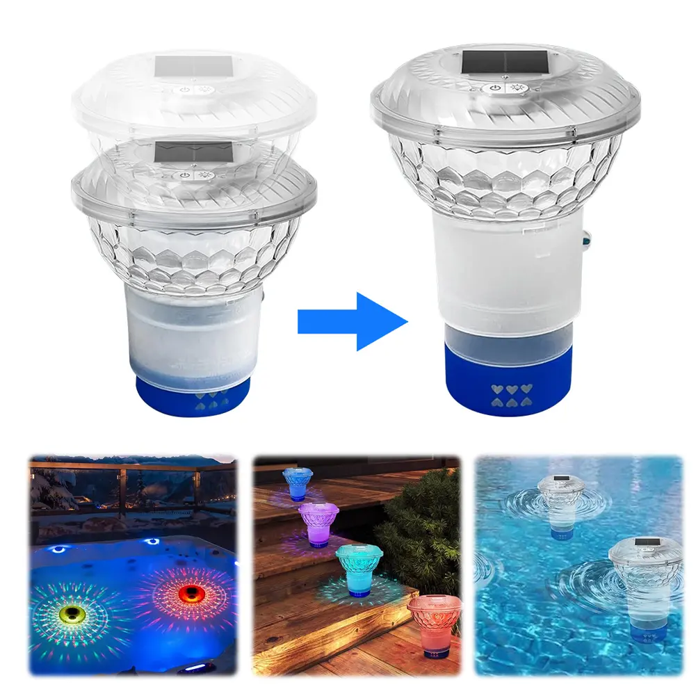 Solar Pool Chlorine Floater with Colorful Lights Floating Pool Chlorine Dispenser Chlorine Tablet Floater for Nighttime Ambiance