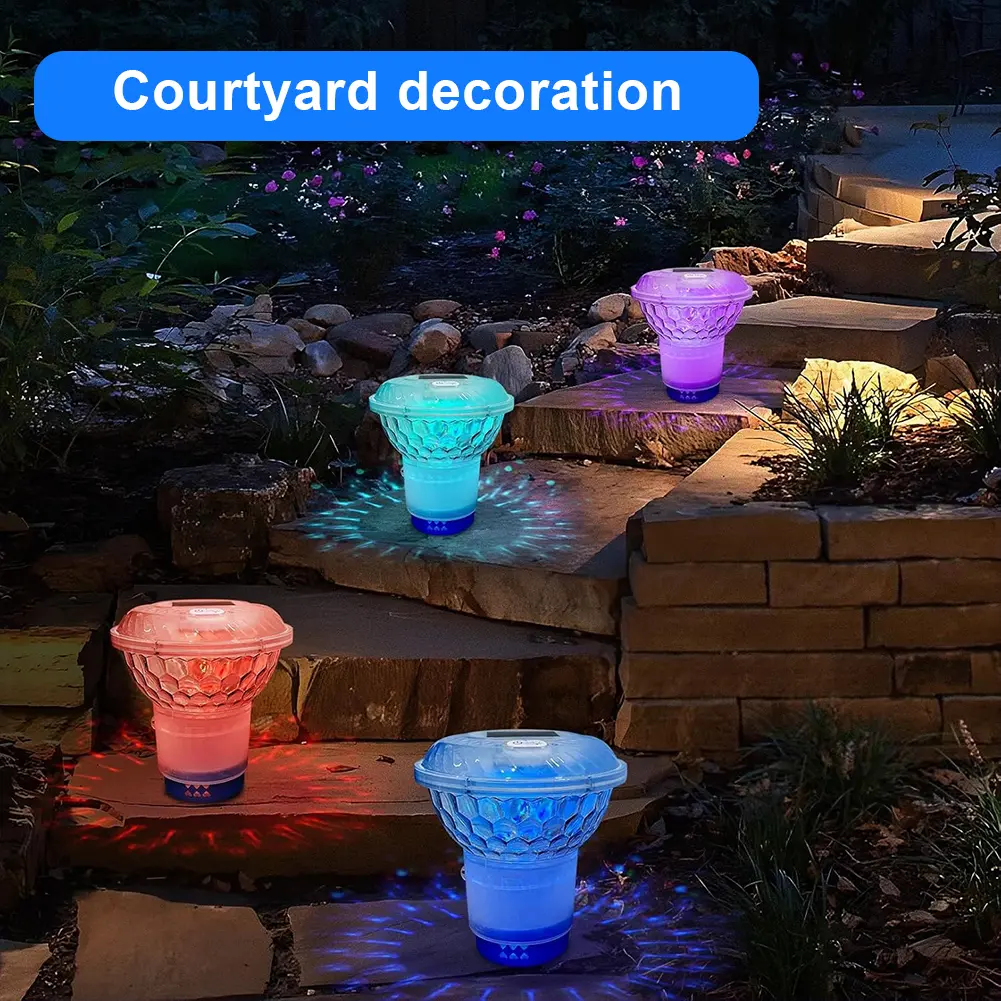 Solar Pool Chlorine Floater with Colorful Lights Floating Pool Chlorine Dispenser Chlorine Tablet Floater for Nighttime Ambiance