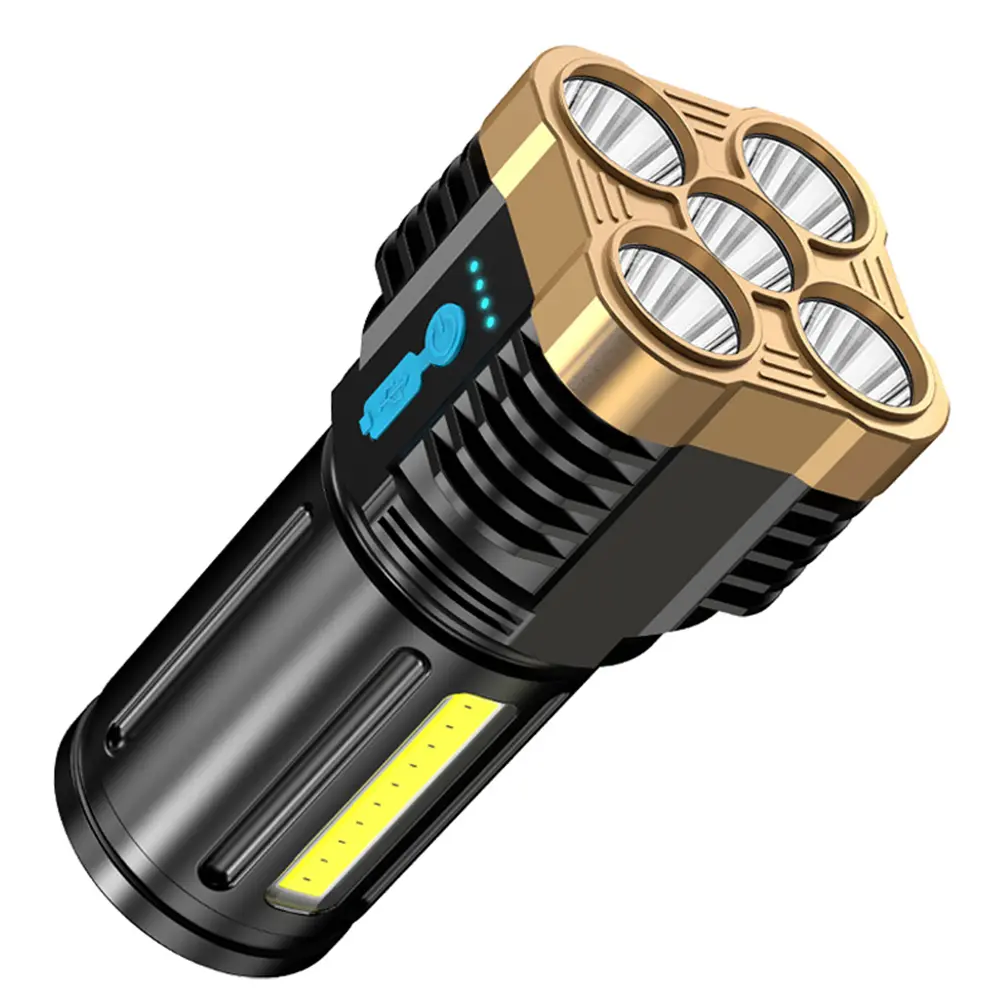 COB+LED 500LM Portable Flashlight USB Rechargeable Power Display Torch