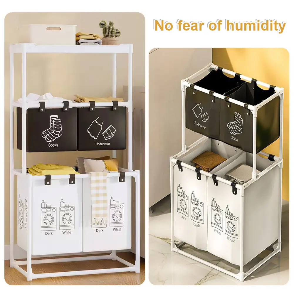 Laundry Sorter Basket Dirty Clothes Hamper 2/3 Layer Laundry Sorter Organizer Waterproof Clothing Storage Rack for Home Dorm