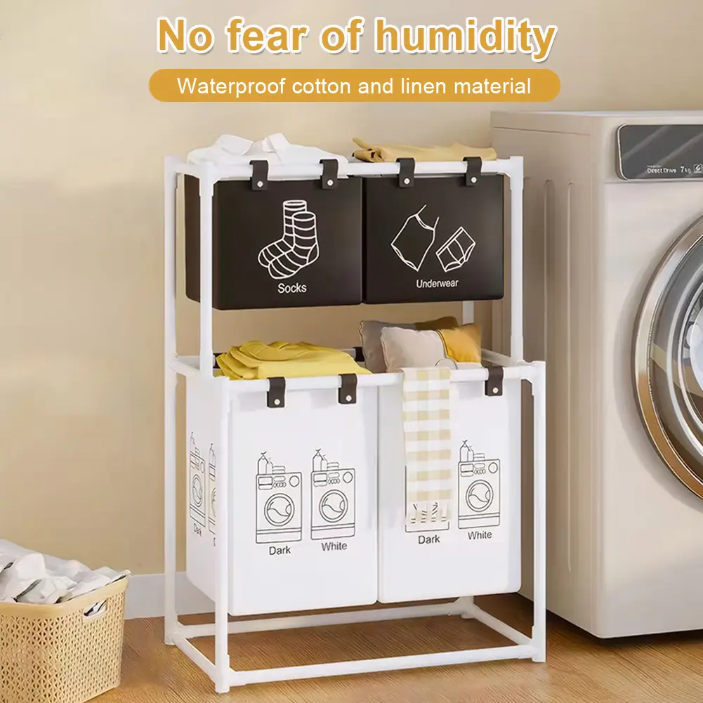 Laundry Sorter Basket Dirty Clothes Hamper 2/3 Layer Laundry Sorter Organizer Waterproof Clothing Storage Rack for Home Dorm