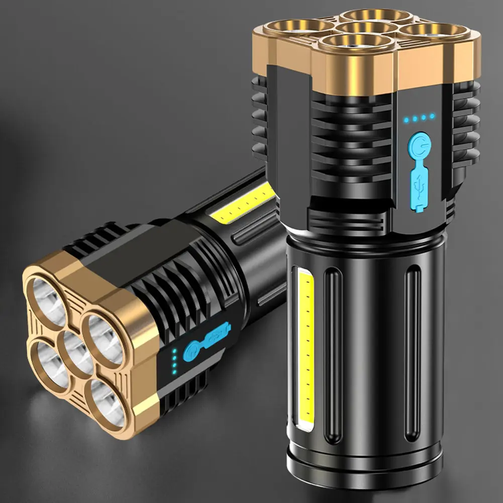 COB+LED 500LM Portable Flashlight USB Rechargeable Power Display Torch