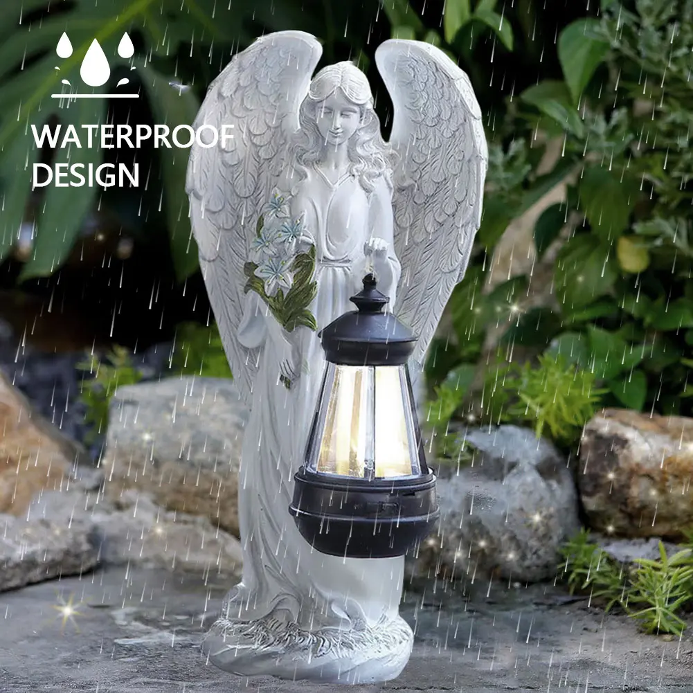 Solar Angel Statue Light Auto On & Off Decorative Angel Figurine Lantern Fairy Figurine Decor Lamp for Outside Yard Art Patio