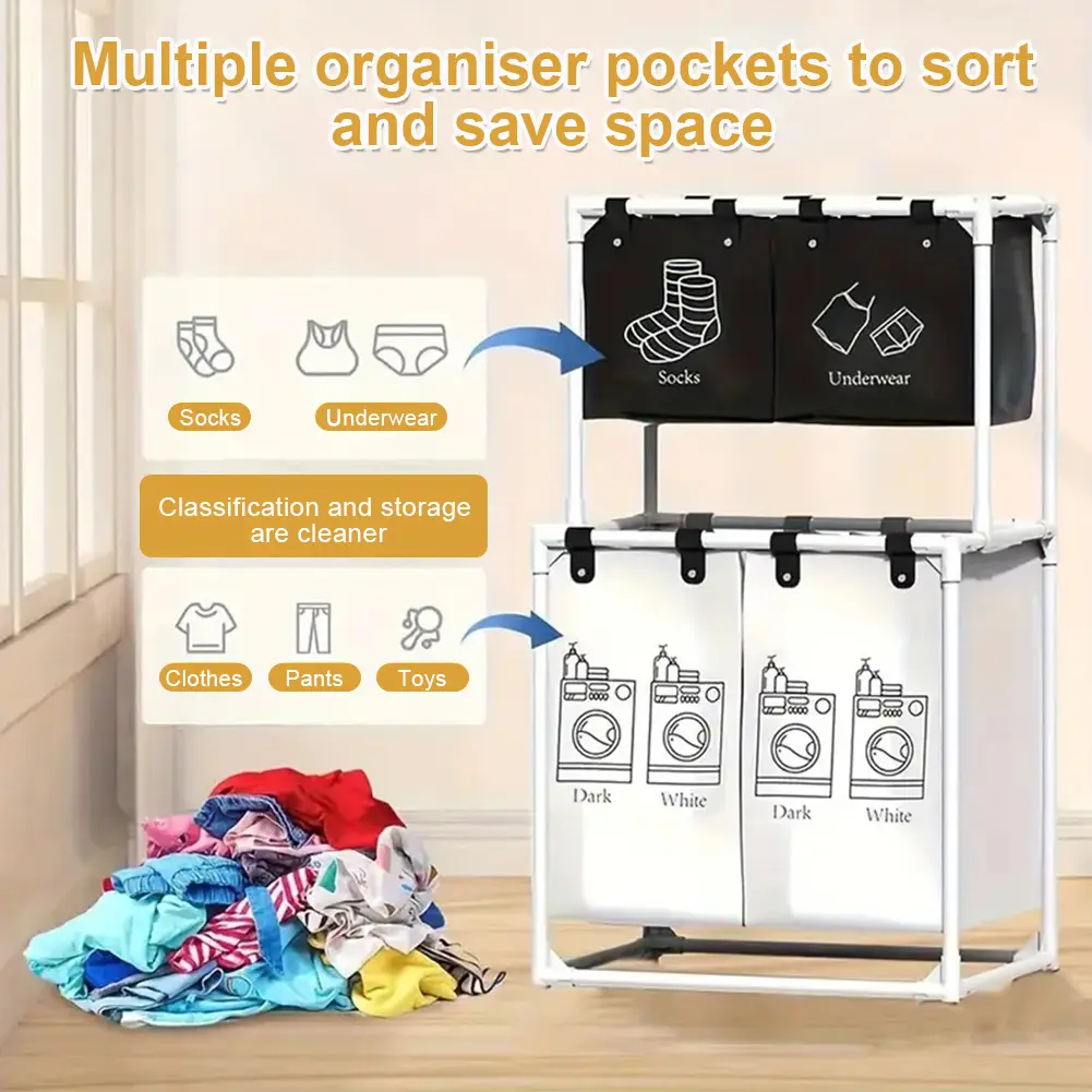 Laundry Sorter Basket Dirty Clothes Hamper 2/3 Layer Laundry Sorter Organizer Waterproof Clothing Storage Rack for Home Dorm