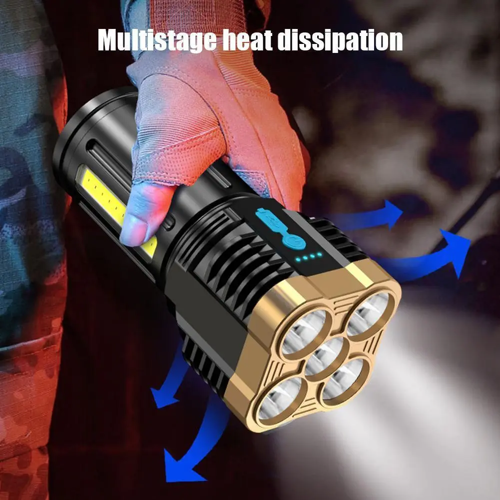 COB+LED 500LM Portable Flashlight USB Rechargeable Power Display Torch