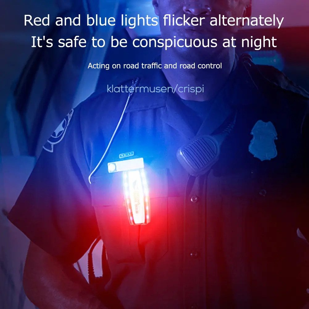 Multifunction LED Shoulder Warning Light Mini Red Blue Warning Safety Torch Waterproof USB Charging for Sanitation Worker Patrol