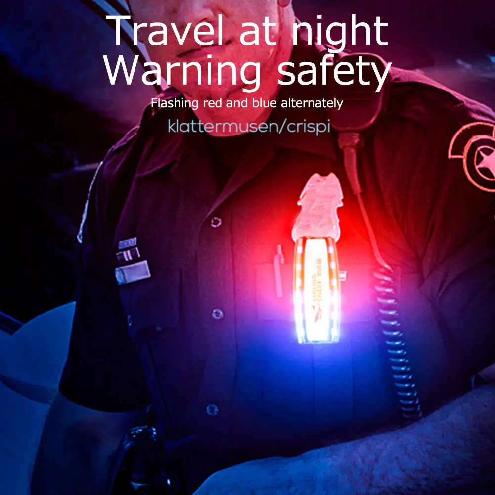 Multifunction LED Shoulder Warning Light Mini Red Blue Warning Safety Torch Waterproof USB Charging for Sanitation Worker Patrol