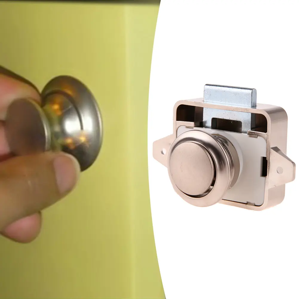 1-5PC Mini Push Lock Button Catch Lock Cupboard Door Knob Camper Caravan Motorhome RV Cabinet Drawer Push Latch Lock Hardware