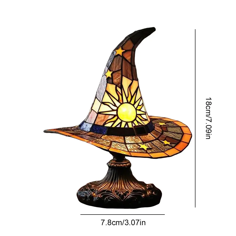 Stained Glass Witch Hat Lamp LED Creative Table Lamp USB Powered Night Light for Living Room Home Bedroom Decoration
