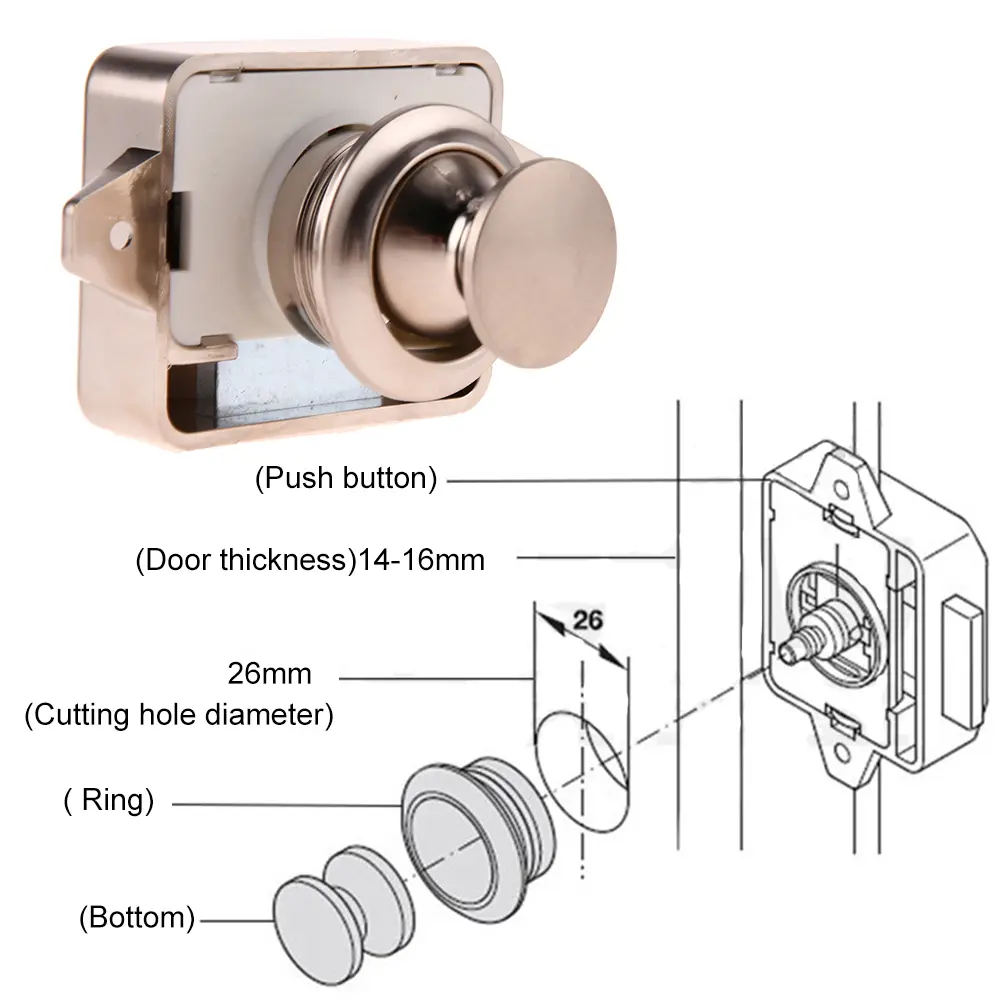 1-5PC Mini Push Lock Button Catch Lock Cupboard Door Knob Camper Caravan Motorhome RV Cabinet Drawer Push Latch Lock Hardware