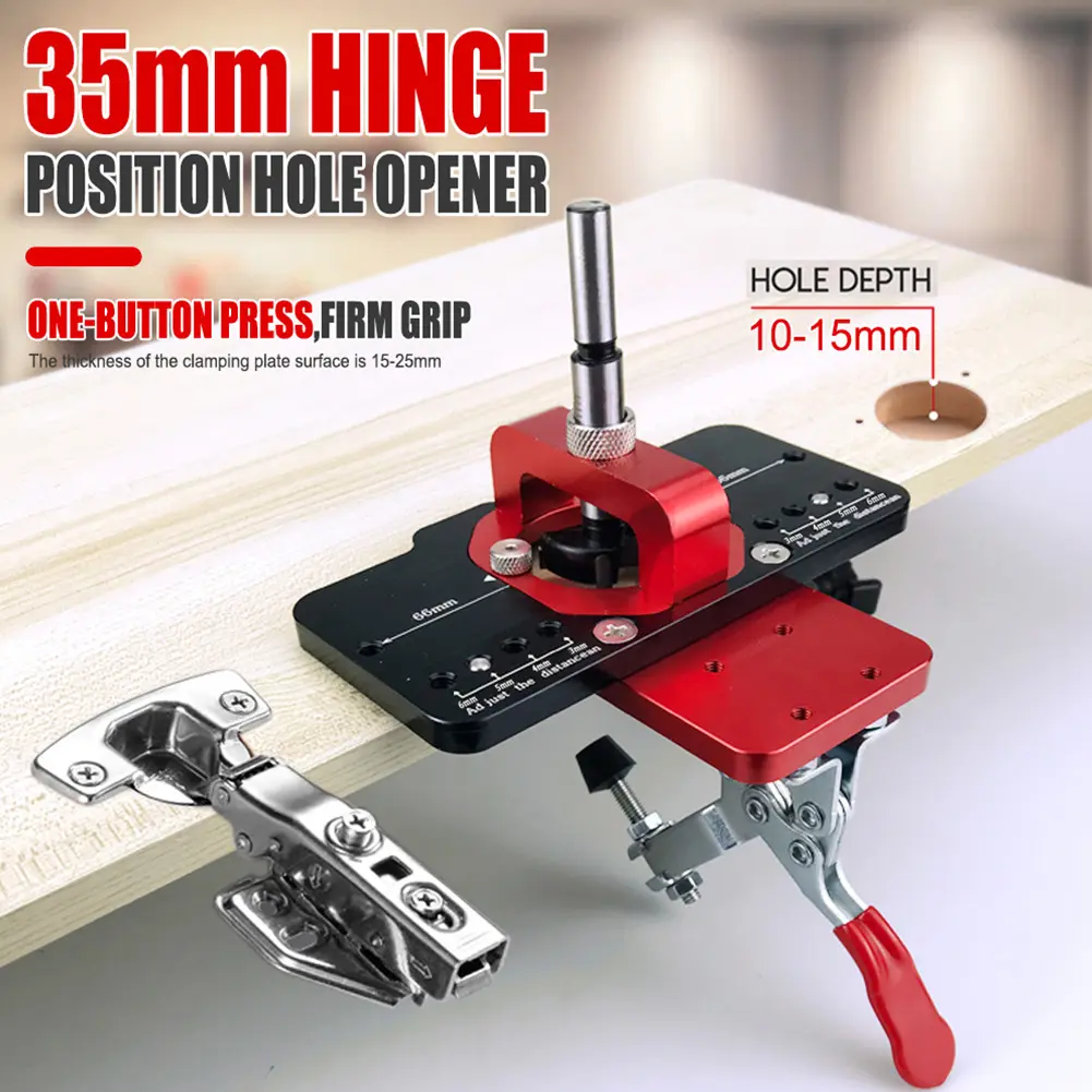 35mm Concealed Hinge Drilling Jig Hinge Boring Hole Drill Guide Locator Aluminum Alloy 35mm Hinge Boring Jig Puncher Template