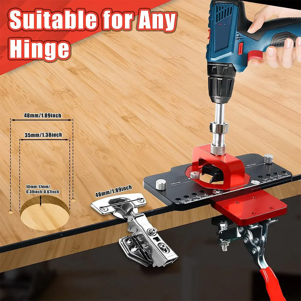 35mm Concealed Hinge Drilling Jig Hinge Boring Hole Drill Guide Locator Aluminum Alloy 35mm Hinge Boring Jig Puncher Template