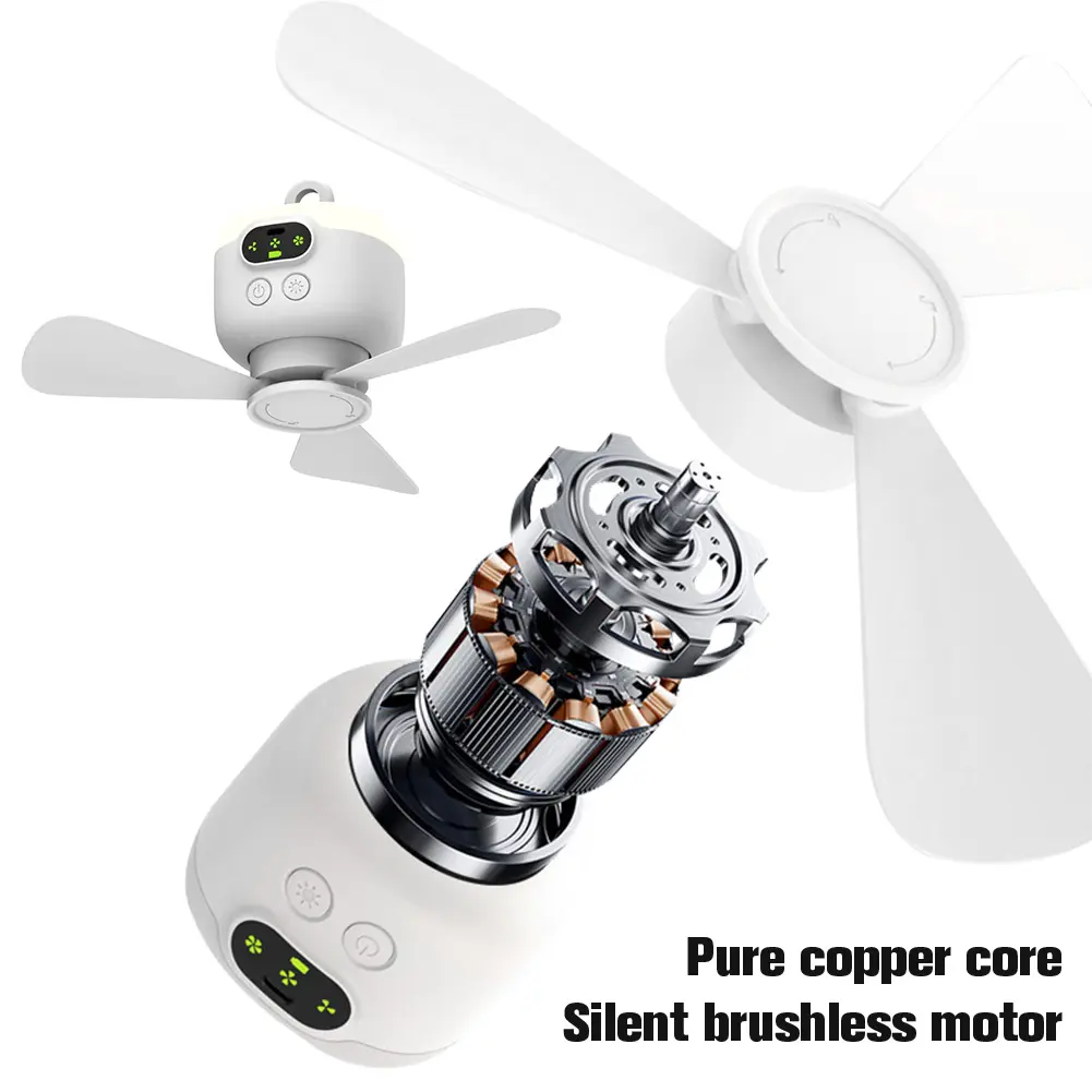 Portable Wireless Ceiling Fan Light Rechargeable Camping Fan with Remote Control Tent Fan for Outdoor Dorm