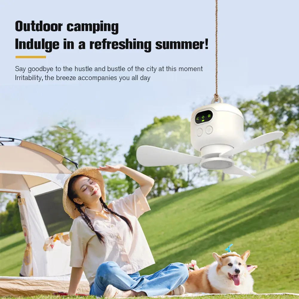 Portable Wireless Ceiling Fan Light Rechargeable Camping Fan with Remote Control Tent Fan for Outdoor Dorm