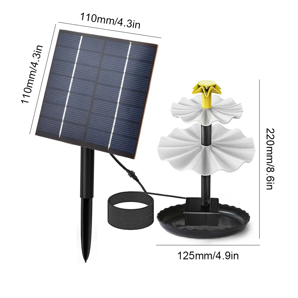 3 Tiered Decorative Fountain with Solar Panel Solar Bird Bath Fountain Outdoor Bird Feeder Multifunction for Garden Decoration