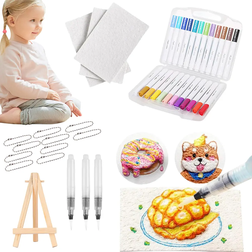 3D Drawing Magic Canvas Sponge with Watercolor Brush Marker Pen Foam Texture Painting Paper 3D Blank Painting Paper DIY Art Kits