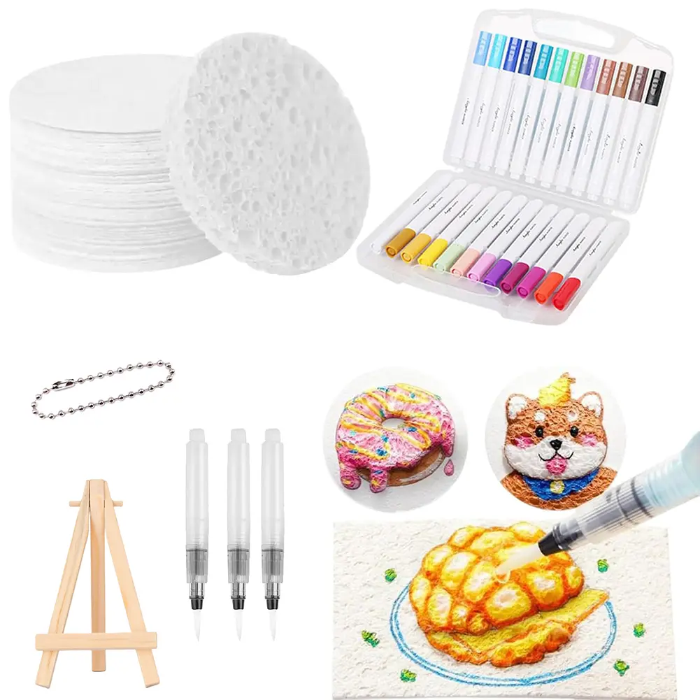 3D Drawing Magic Canvas Sponge with Watercolor Brush Marker Pen Foam Texture Painting Paper 3D Blank Painting Paper DIY Art Kits