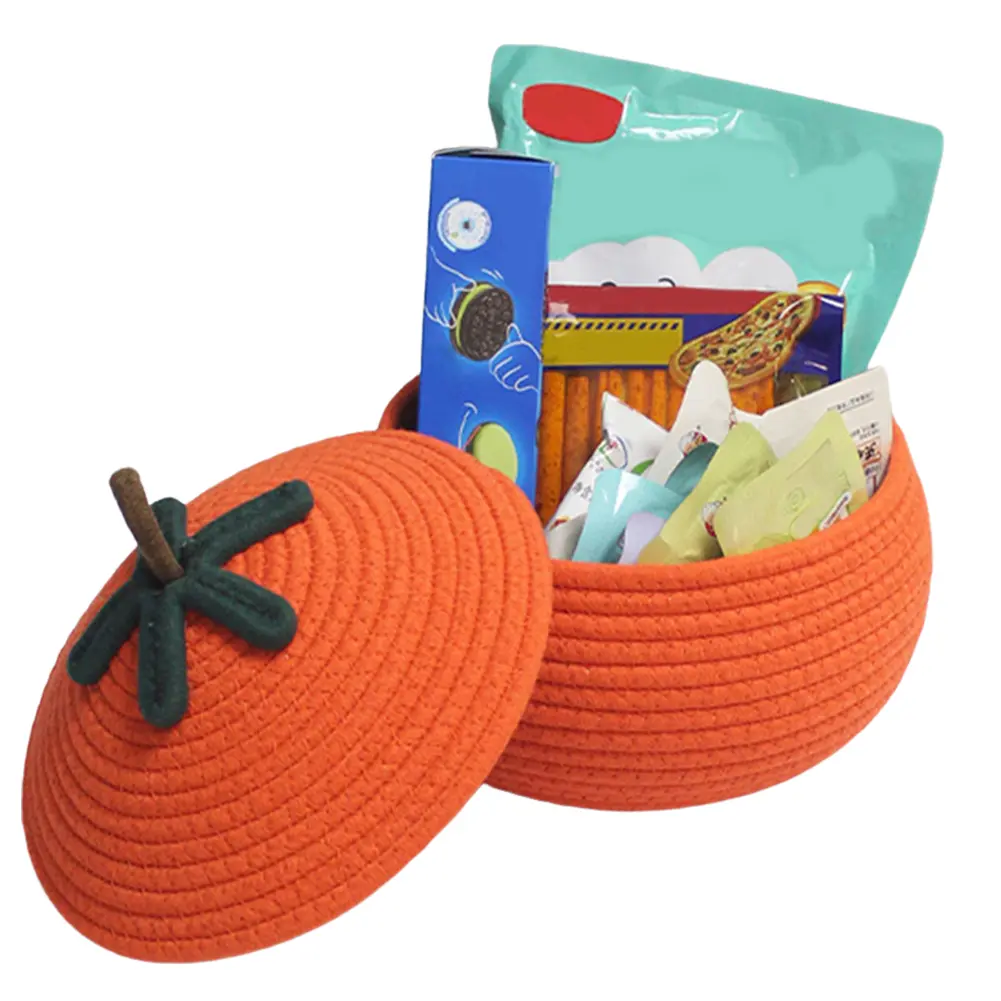 Halloween Woven Pumpkin Basket with Lid Pumpkin Gift Basket Multi-Function Candy Basket Decorative for Candy Snacks Toys