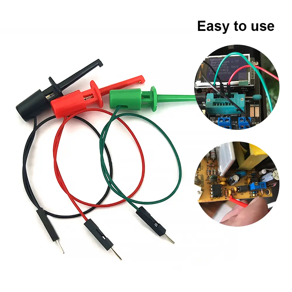 3pcs Hook Type Test Clip Probes Instrumentation for Electronic Testing Transistor Tester with Male Head DuPont Line Repair Tools