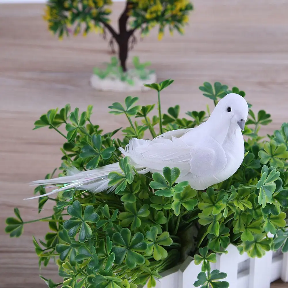 2pcs White Feather Artificial Foam Doves Lover Peace Doves Artificial Foam Dove Of Peace Home Decor Bird Ornaments For Wedding