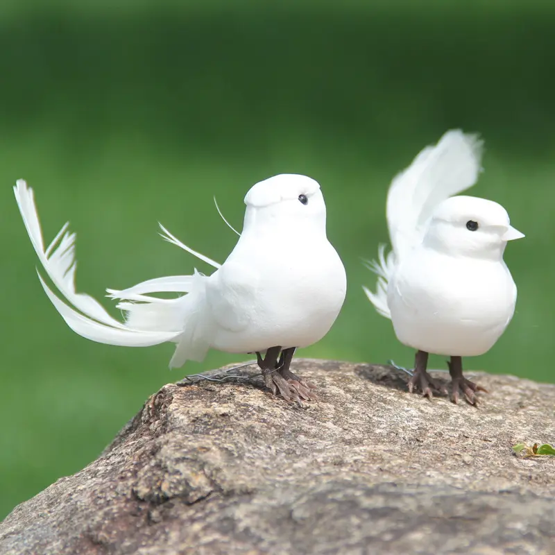 2pcs White Feather Artificial Foam Doves Lover Peace Doves Artificial Foam Dove Of Peace Home Decor Bird Ornaments For Wedding