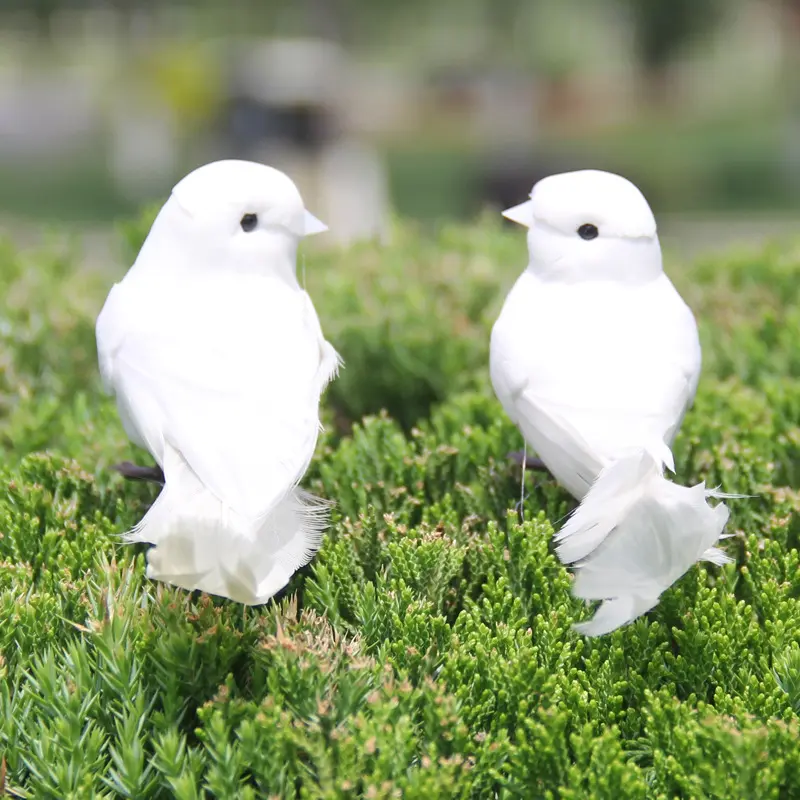 2pcs White Feather Artificial Foam Doves Lover Peace Doves Artificial Foam Dove Of Peace Home Decor Bird Ornaments For Wedding