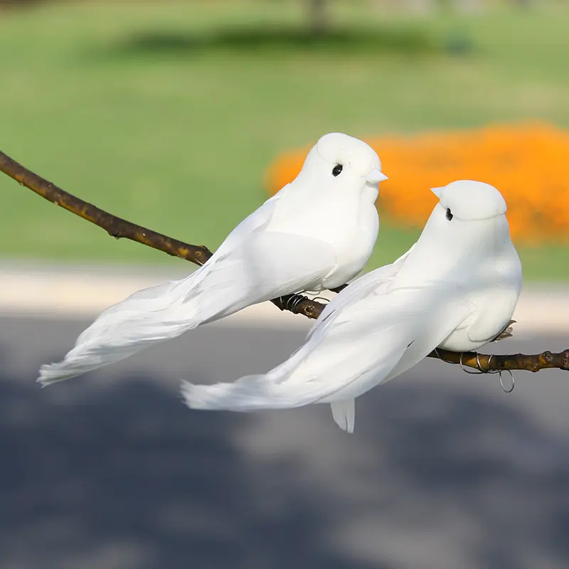 2pcs White Feather Artificial Foam Doves Lover Peace Doves Artificial Foam Dove Of Peace Home Decor Bird Ornaments For Wedding