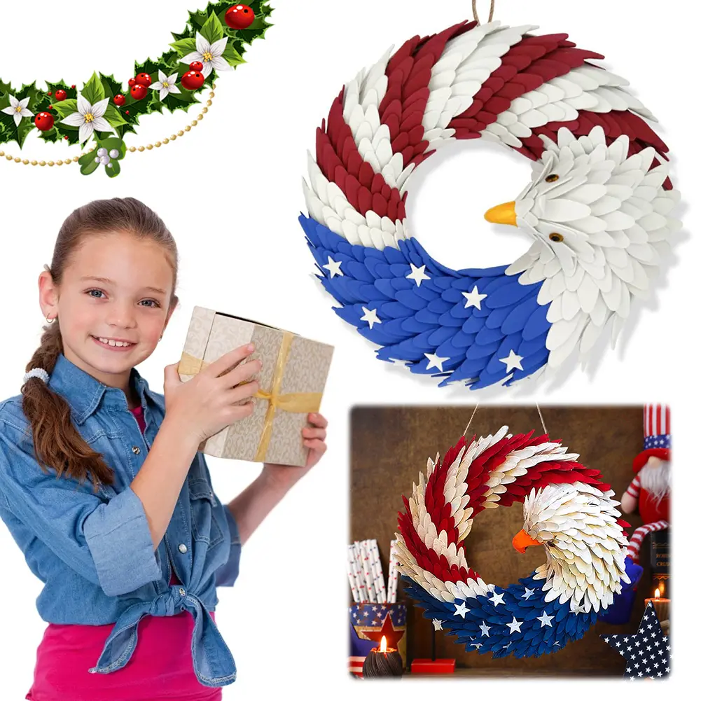American Flag Eagle Wreath Independence Day Wreath 4th of July Wreath for Front Door Decorations