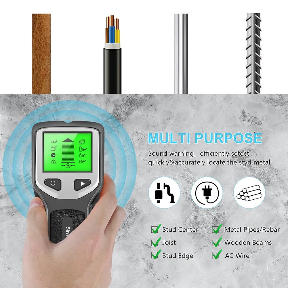 5 in 1 Stud Metal Detector Studs Finder Sensor Wall Scanner LCD Digital AC Wiring Cable Detector Tester