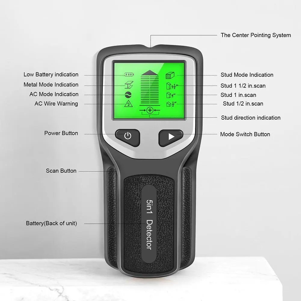 5 in 1 Stud Metal Detector Studs Finder Sensor Wall Scanner LCD Digital AC Wiring Cable Detector Tester