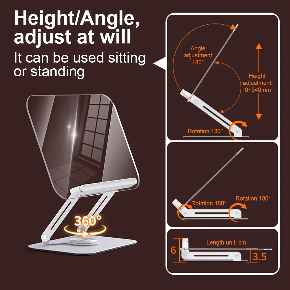 Acrylic Book Stand for Reading with 360 Degree Rotating Base Foldable Desktop Riser Cookbook Stand for Laptop Recipe Textbook